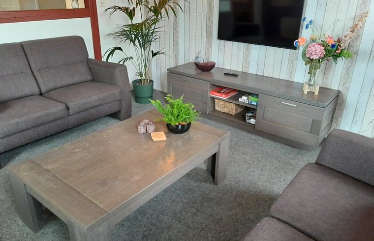 Knusse zithoek met planten en decoraties in Vakantiehuisje in Giethoorn, Noordwest Overijssel, Overijssel.