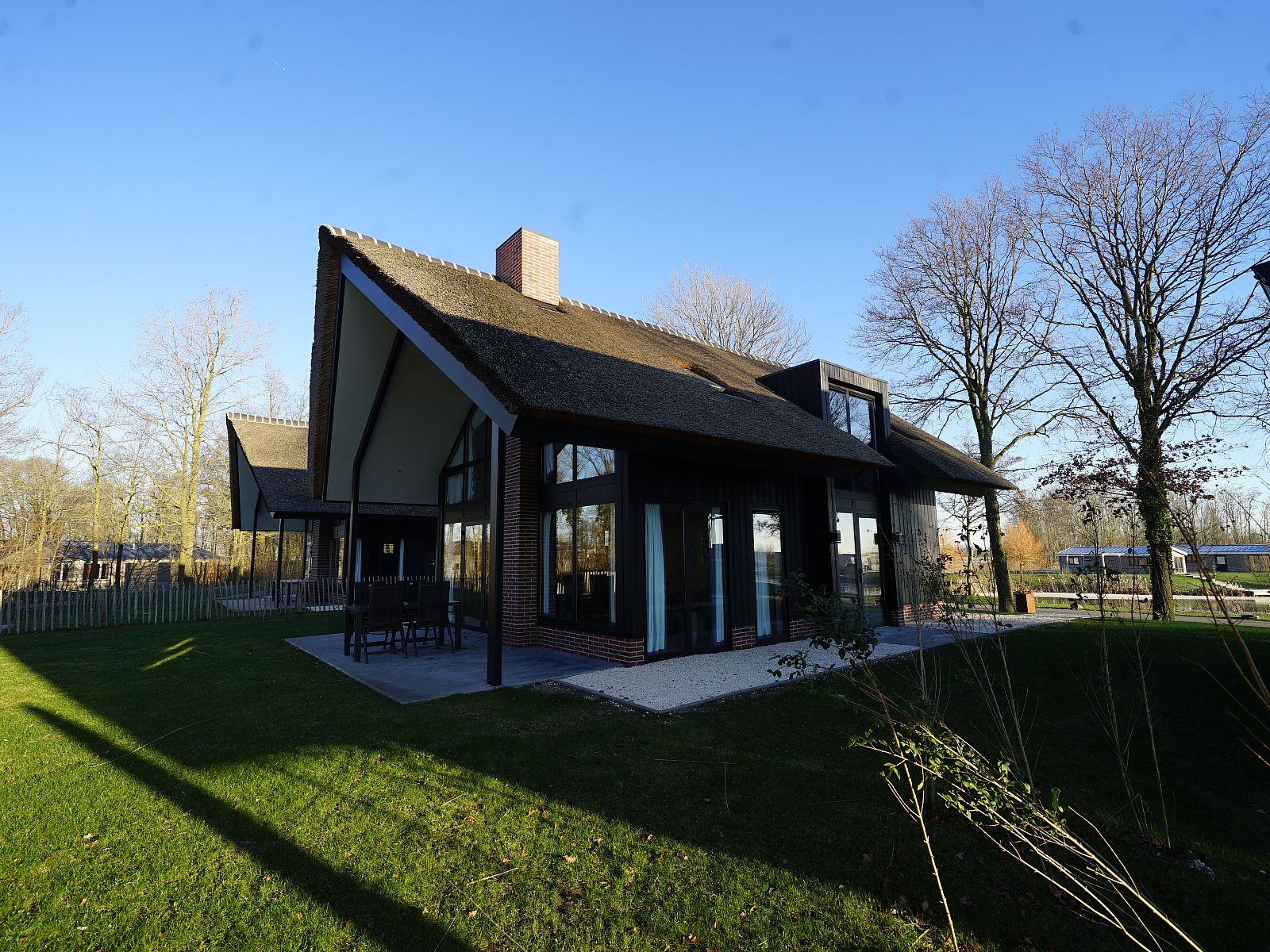 Terrace of Chalet in Kampen, located in green Overijssel, ideal for relaxing outside in nature.