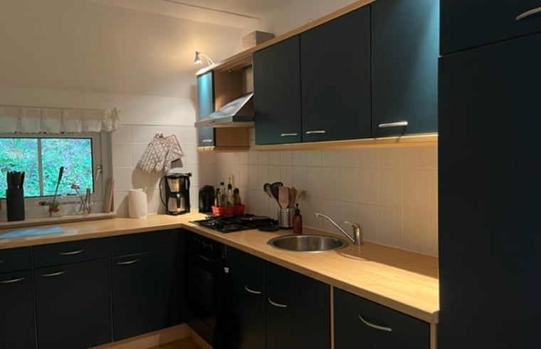 Blick vom Esszimmer auf die sonnige Terrasse des Ferienhauses in IJhorst, ideal fuer ein Fruehstueck im Freien in Overijssel.