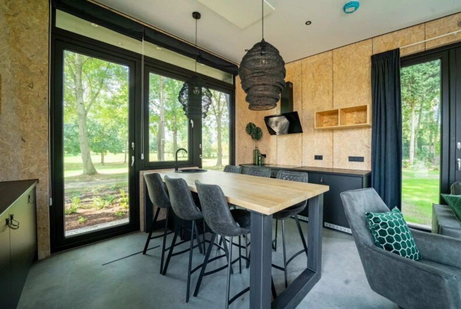 Modern interior of detached house in IJhorst, vacation home in Northwest Overijssel with views of green nature.