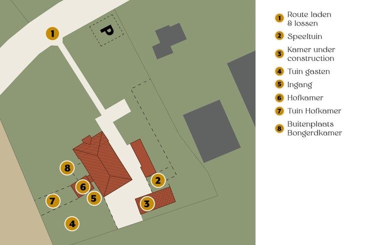 Overzichtskaart van terrein rondom Vakantiehuis in Sint Jansklooster, Noordwest Overijssel.