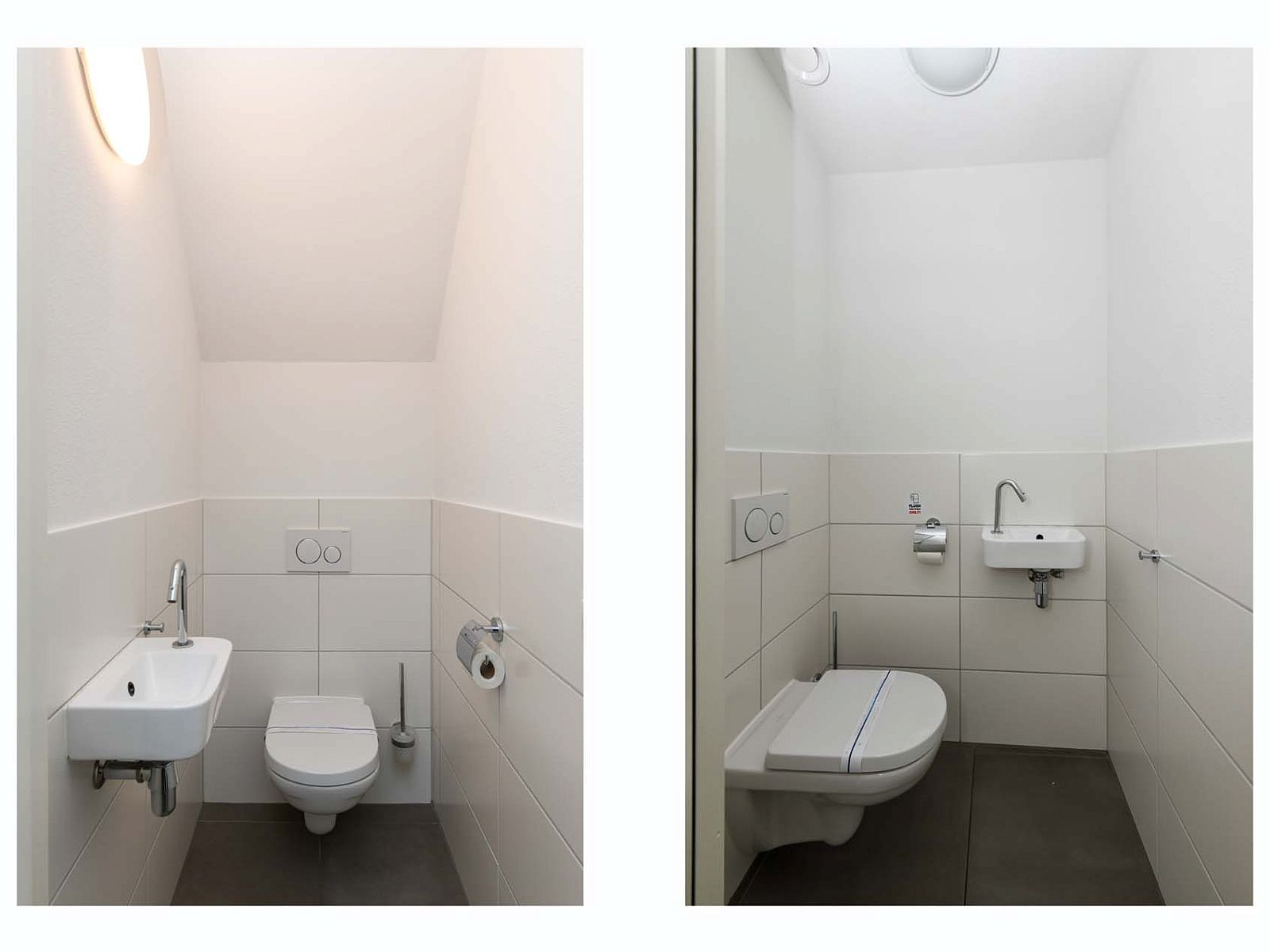 Zwei moderne Toiletten in einem freistehenden Haus in Ossenzijl, Nordwest Overijssel, Overijssel.