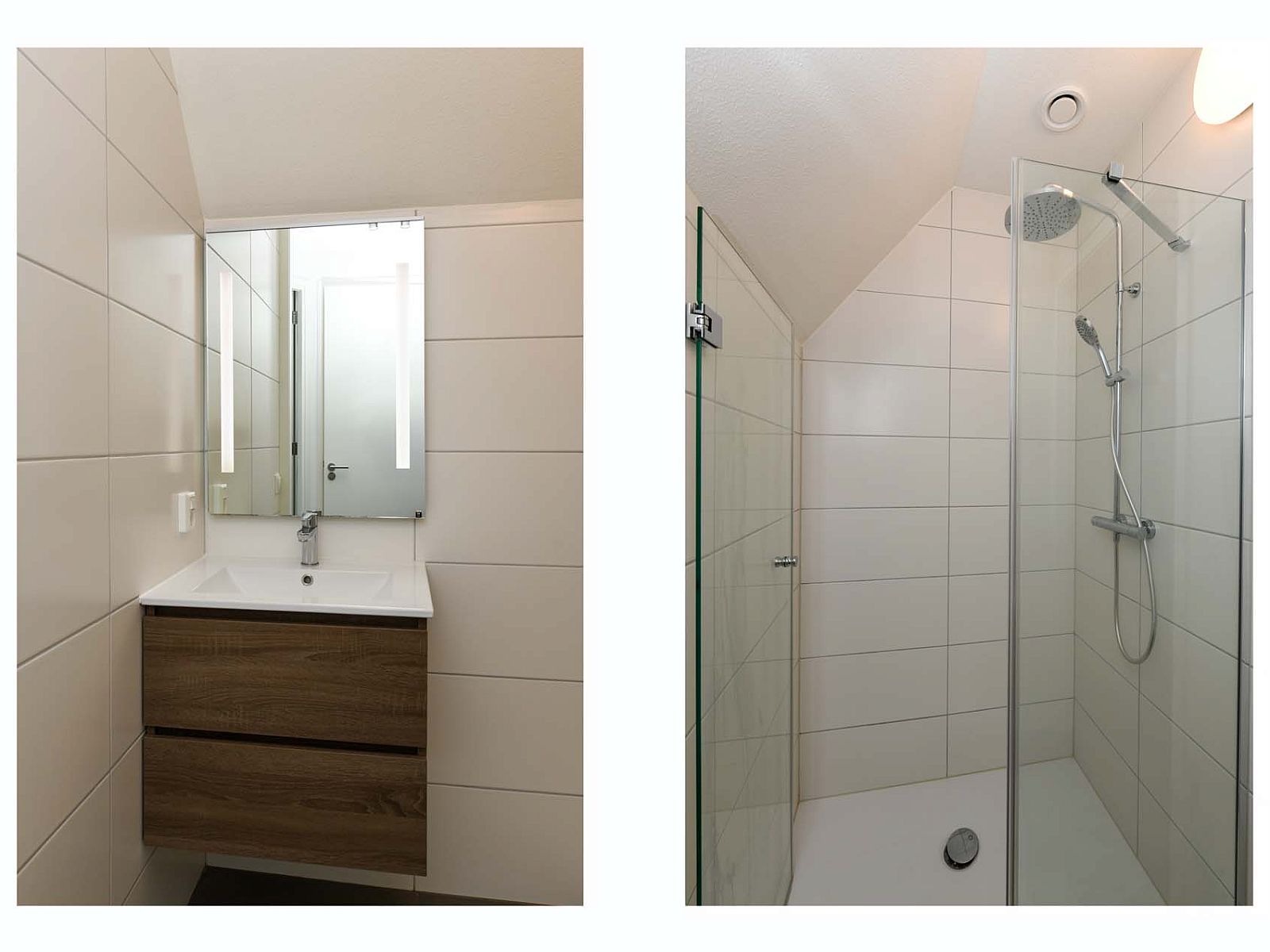 Badezimmer mit Dusche in freistehendem Haus in Ossenzijl, Nordwest Overijssel, Overijssel.