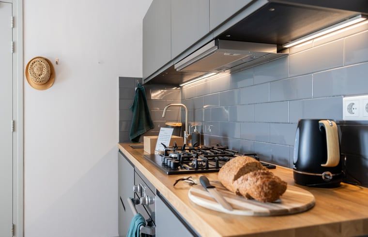 Moderne keuken met apparatuur in Vakantiehuisje in Wetering, Noordwest Overijssel. Perfect voor kookliefhebbers.