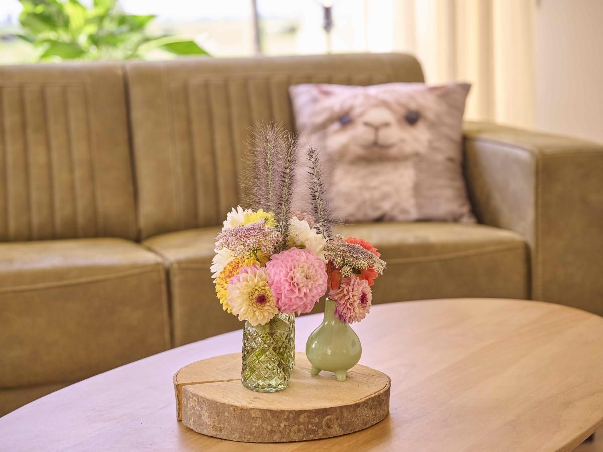 Bloemendecoratie in Alpa Casa vakantiehuis, Rouveen, Overijssel voor een gezellige sfeer.