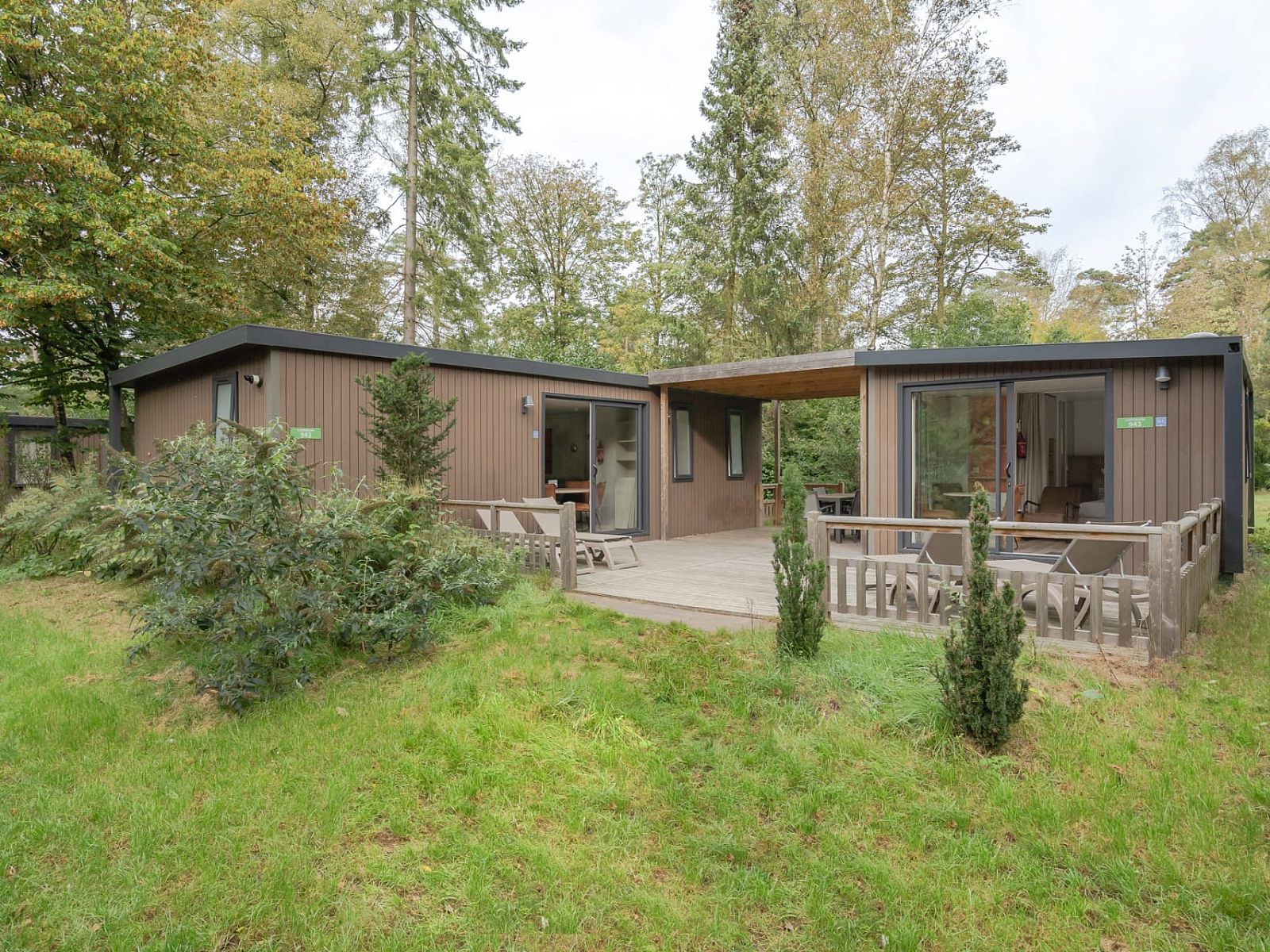 Das Duo-Chalet Lunenburg in Doorn bietet eine grosse Terrasse mit Blick auf den Utrechtse Heuvelrug.