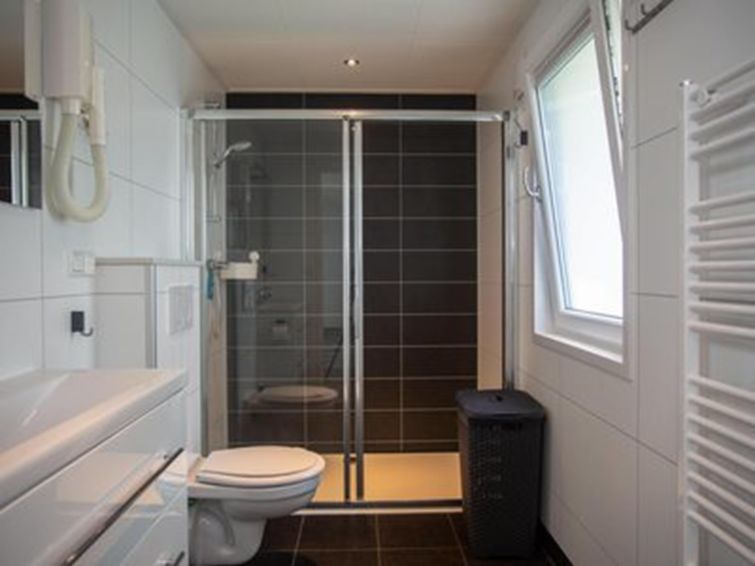 Badkamer in Vakantiehuis De Thijmse Berg in Rhenen, Utrechtse Heuvelrug, met moderne douche en voorzieningen.