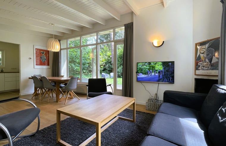 Modern living room in Holiday Home in Maarn, Utrechtse Heuvelrug, with comfortable seating area and TV.