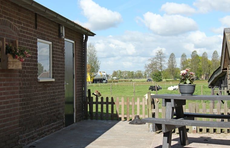 Geniessen Sie die Aussicht auf die Landschaft von der Terrasse des Huisje in Achterveld in Utrechtse Heuvelrug, Utrecht.