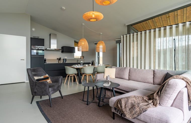 Spacious living room with kitchen in Holiday home in Wissenkerke, Noord-Beveland, Zeeland.