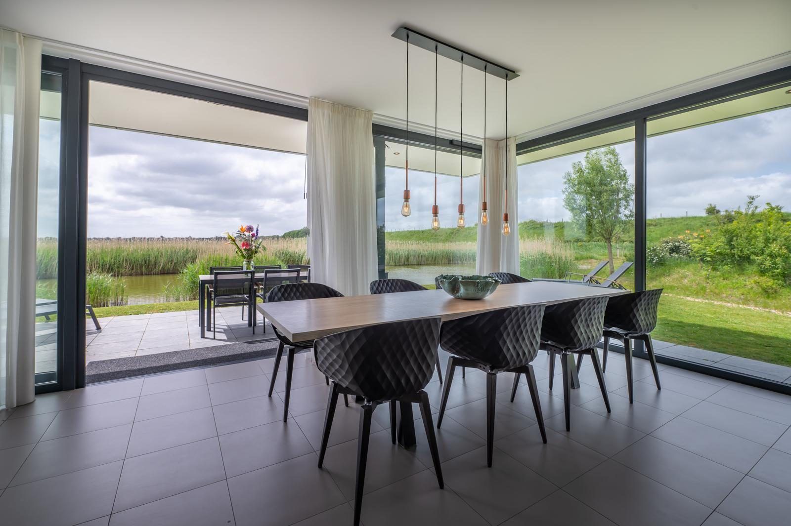 Dining area with a view in Waterline 04, De Groote Duynen, Kamperland, Zeeland.