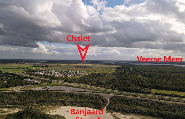 View of Veerse Meer Lake and chalet location at cottage in Kamperland in North Beveland, Zeeland.