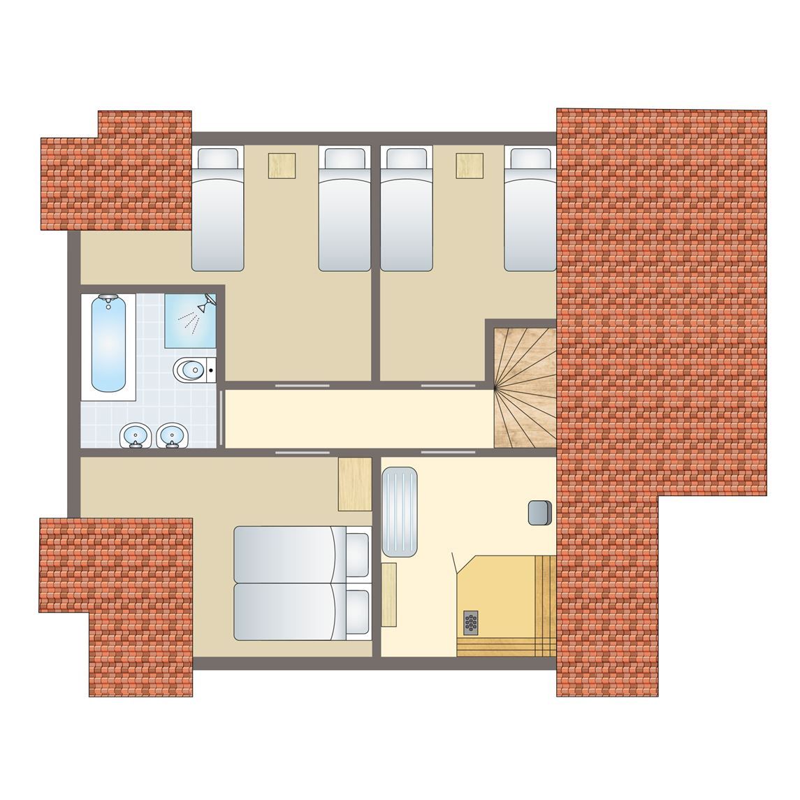 Helles Wohnzimmer im Duinpark 't Hof van Haamstede 8-Personen-Bungalow 8CE in Zeeland, ideal zum Entspannen.