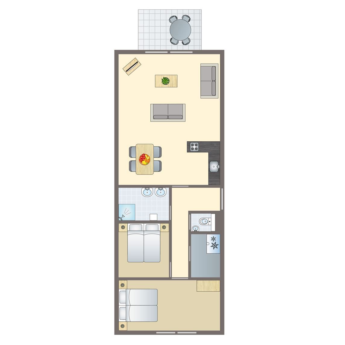 Gezellige woonkamer in Residence 't Hof van Haamstede, 4-persoons Heerenhuisappartement in Burgh-Haamstede, met moderne inrichting.