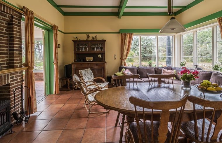 Wohnzimmer mit Kamin im Ferienhaus in Burgh-Haamstede, ideal fuer Entspannung in Zeeland.