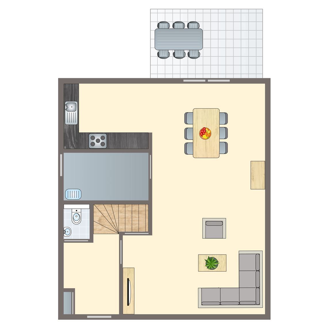 Resort Haamstede 6-Personen-Bungalow 6D in Burgh-Haamstede, charmantes Aeusseres mit roten Dachziegeln.