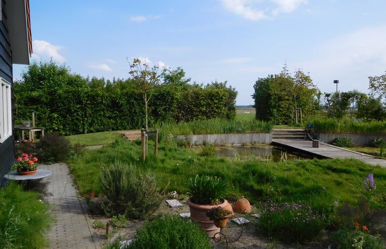 Gemuetlicher Aussenbereich von Holiday home in Dreischor, einem Ferienhaus in Schouwen-Duiveland, Zeeland, umgeben von ueppiger Natur.