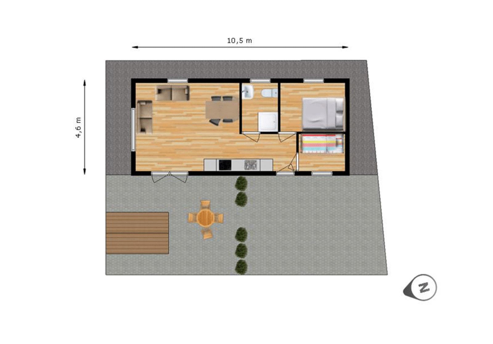 Plattegrond van VZ478 Chalet 96 Sint-Annaland met indeling, Tholen, Zeeland.