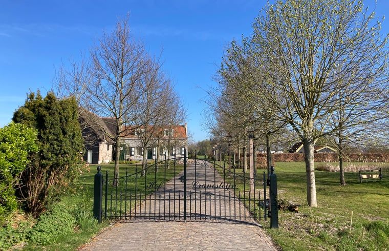 Uitzicht op velden en bomen bij Huisje in Oostkapelle, Walcheren.