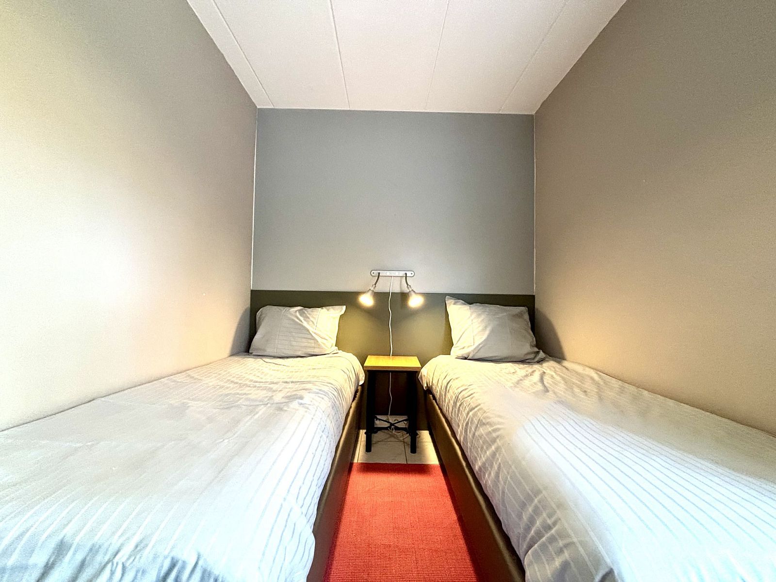 Two single beds in a bedroom of Apartment Boszicht 1, Oostkapelle, Walcheren.