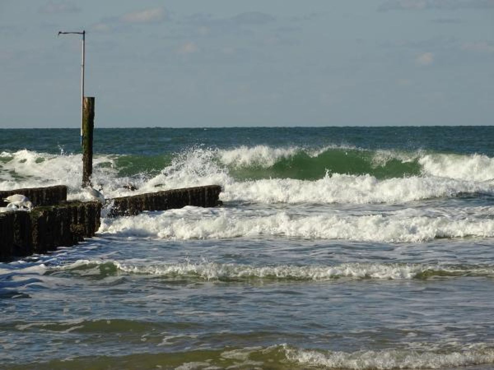 Strand und Holzpfaehle in der Naehe des Ferienhauses ZE069 in Oostkapelle, Walcheren mit herrlicher Aussicht.