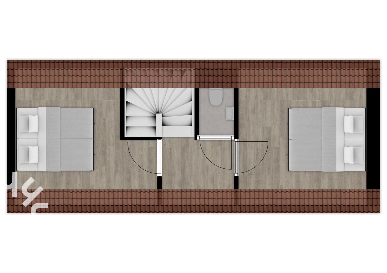 Grundriss des Obergeschosses im Ferienhaus ZE732 in Westkapelle, Walcheren, Zeeland.