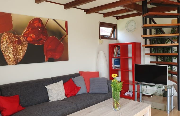 Woonkamer met moderne inrichting in Vakantiehuisje in Vlissingen, ideaal voor een ontspannen vakantie in Walcheren.