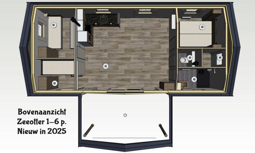 Grundriss von Zeeotter 6 Persoons Chalet, neu in 2025, Zoutelande, Walcheren, Zeeland.
