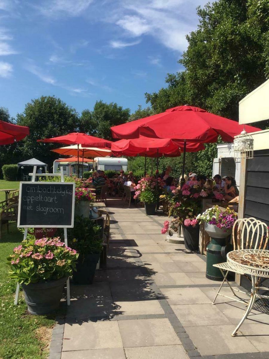 Outdoor terrace of VZ235 Chalet Veere in Veere, Walcheren with seating area
