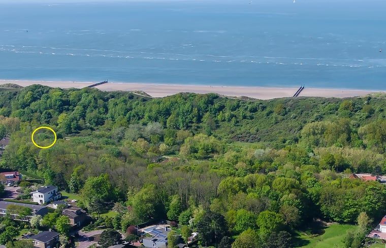 Aerial view of Holiday home in Dishoek overlooking the coast of Walcheren, Zeeland.