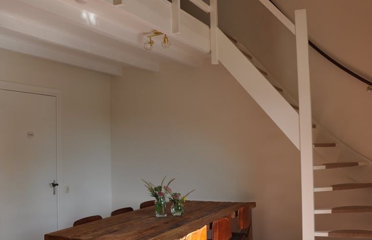 Verse bloemen op tafel in Vakantiehuis in Nieuw- en Sint Joosland, Walcheren, Zeeland.