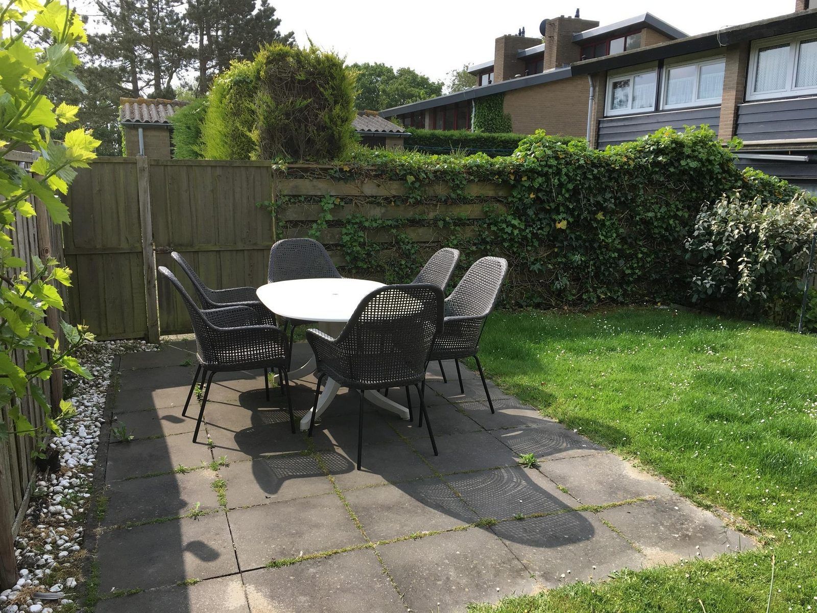 Hinterhof von VZ924 Ferienhaus in Cadzand mit gruener Umgebung und Privatsphaere, Zeeland.