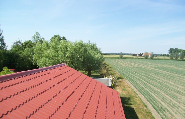Uitzicht op weidse velden en natuur vanuit Vakantiehuis in Sluis, Zeeuws-Vlaanderen, ideaal voor rust en ontspanning.