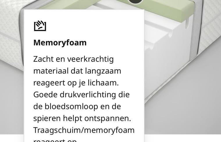 Memoryfoam matras informatie in Vakantiehuis in Lewedorp, slaapcomfort in Zuid-Beveland, Zeeland.