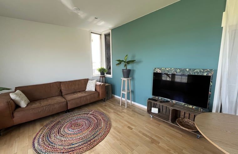 Woonkamer met televisie in Vakantiehuis in Lewedorp, entertainment in Zuid-Beveland, Zeeland.