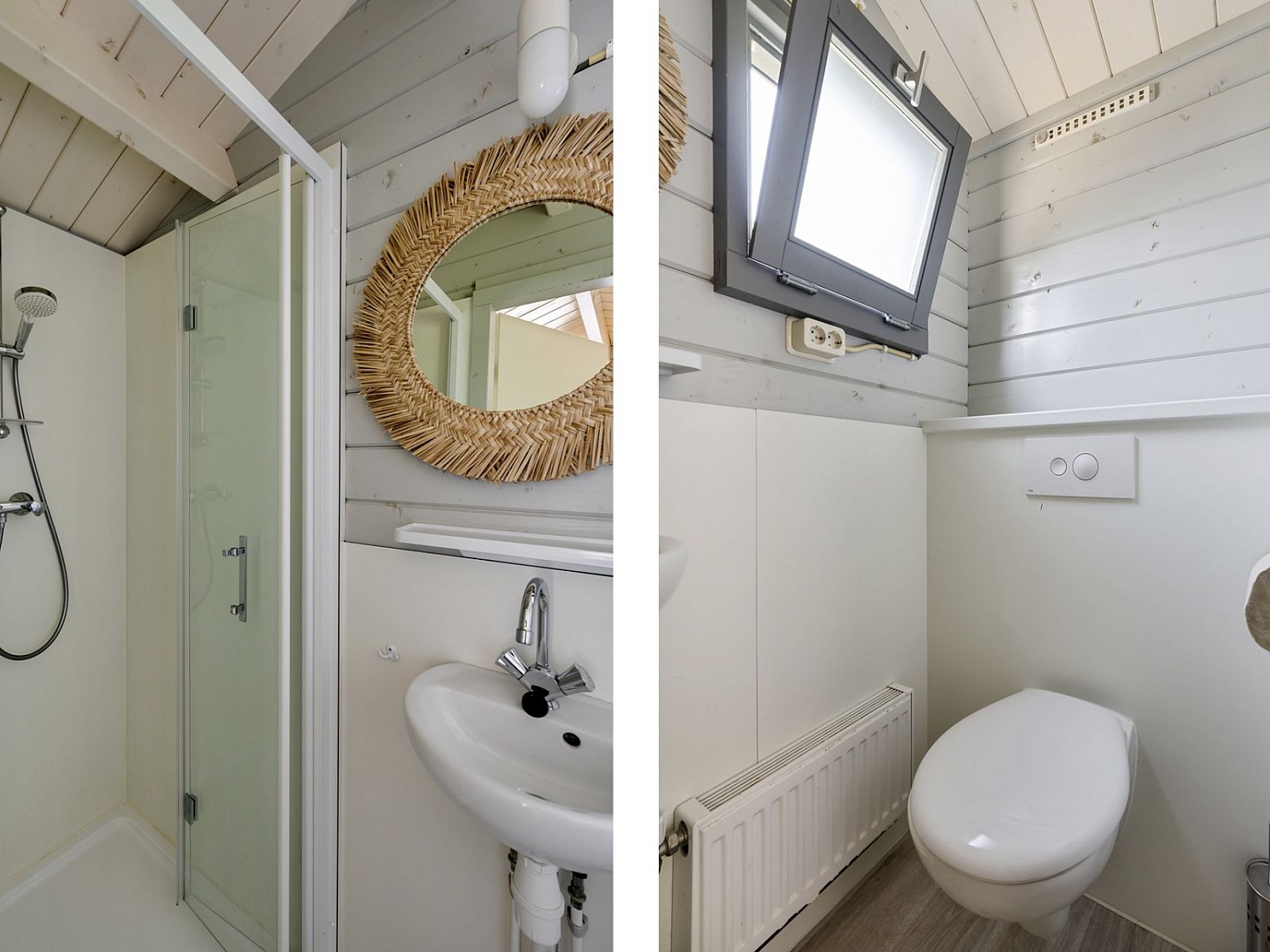 Badezimmer des Campingchalets Zeekoet in Ouddorp mit modernen Einrichtungen auf Goeree-Overflakkee.
