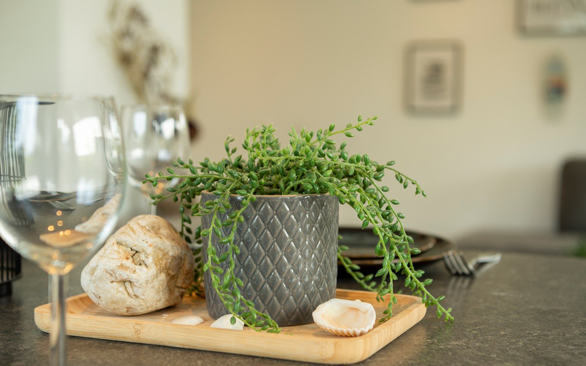 Detail van tafelsetting in Vakantiewoning De Toekomst 107 'Siesta' in Ouddorp, perfect voor een intiem diner.