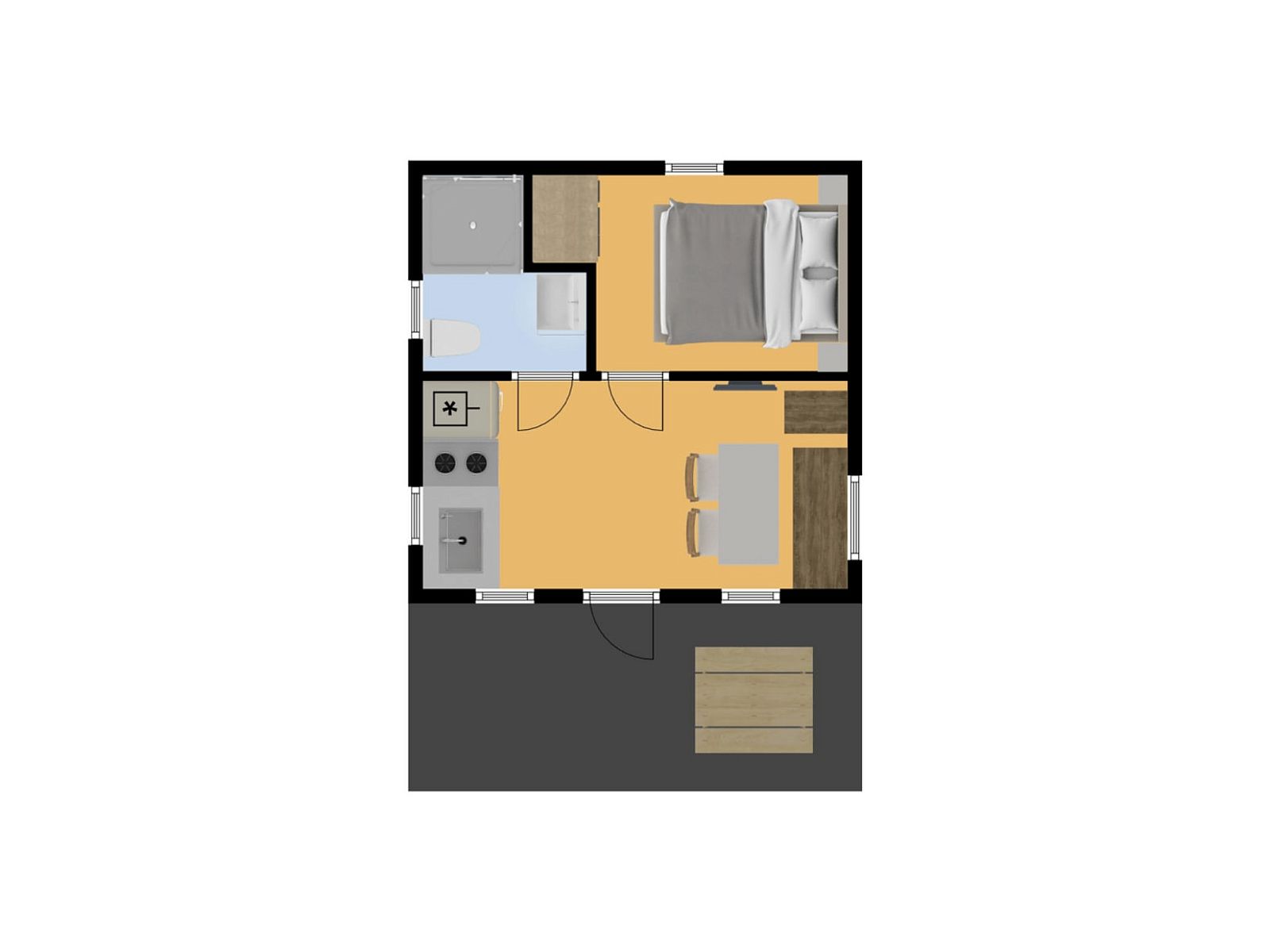 Karte von Mobil home de Aalscholver in Ouddorp, Suedholland, mit kompakter Aufteilung und moderner Ausstattung fuer einen komfortablen Aufenthalt.