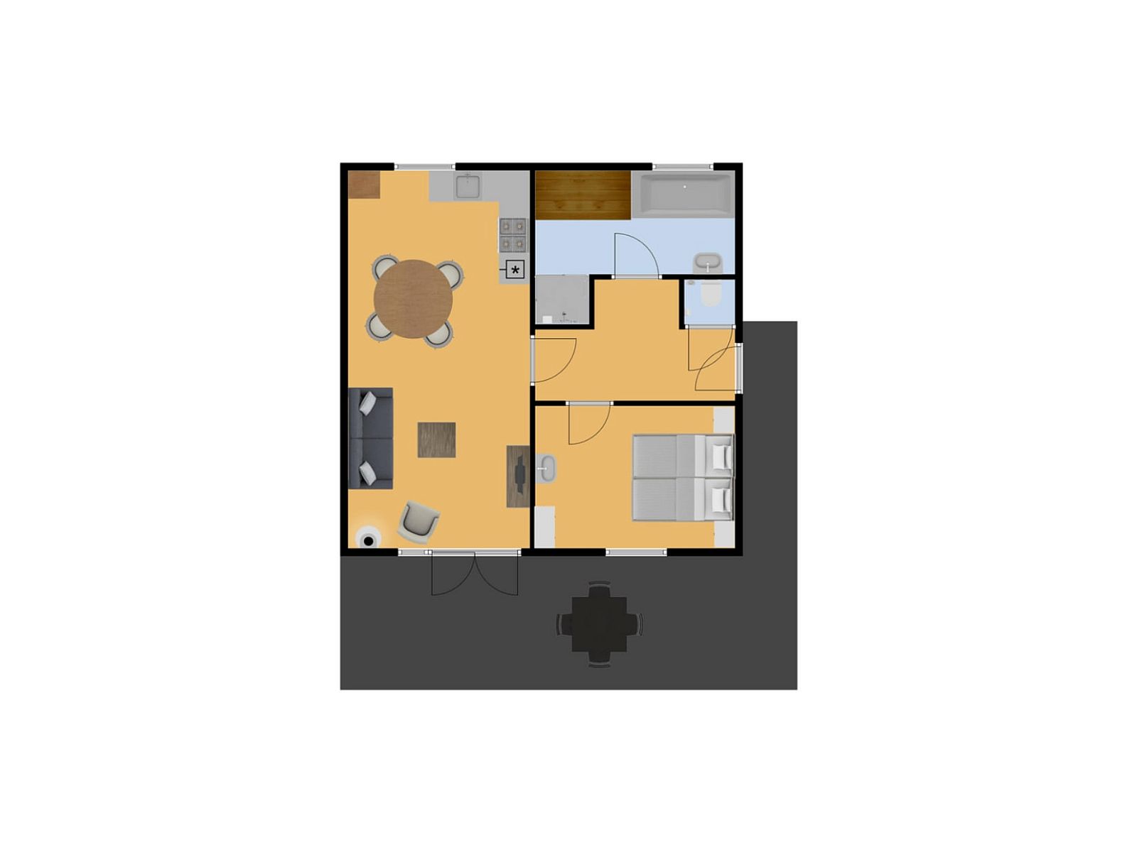 Floor plan of Bungalow Middelharnis in Ouddorp, Goeree-Overflakkee with overview of layout.