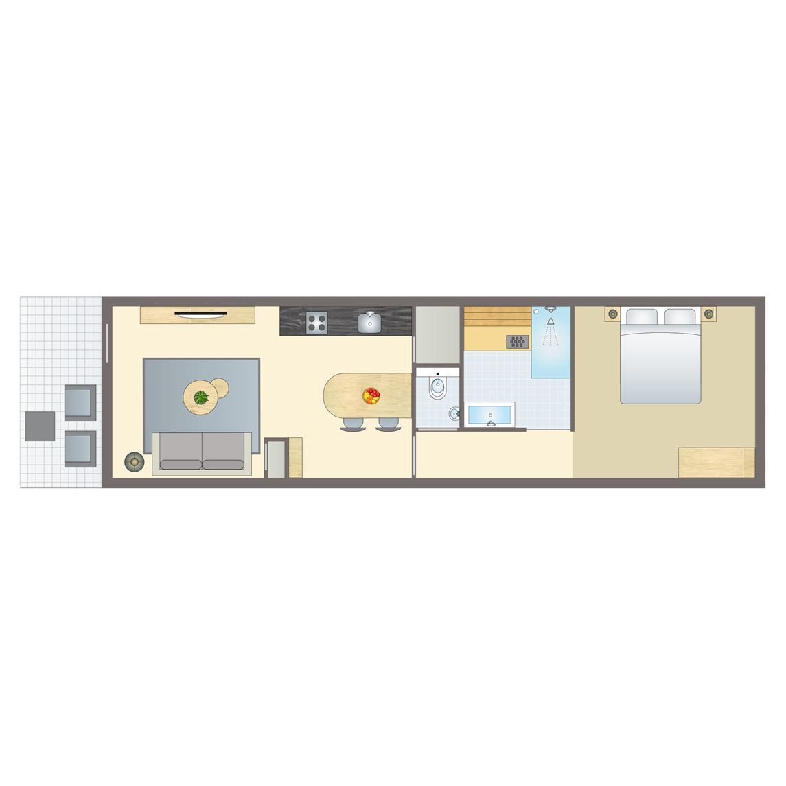 Stijlvolle woonkamer van het 2-persoons appartement 2L in Ouddorp, Goeree-Overflakkee, met moderne inrichting en comfortabele zitruimte.