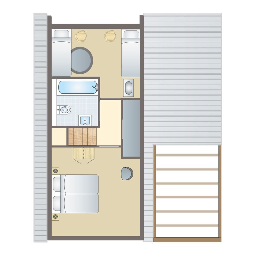 Bovenverdieping plattegrond van De Reeuwijkse Plassen 6-persoons kinderwoning 6CK2 in Reeuwijk, Zuid-Holland.