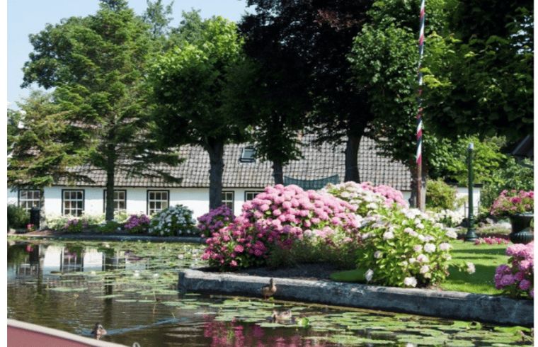 Flowering gardens at Holiday Home in Nieuwveen, Green Heart, South Holland.