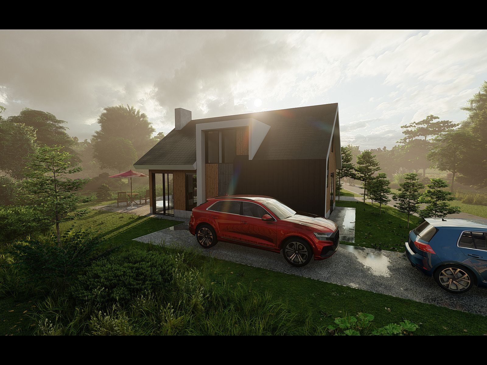 Vrijstaande woning in Hellevoetsluis, Zuid-Holland, omgeven door groene natuur en een ruim terras, perfect voor een ontspannen vakantie.