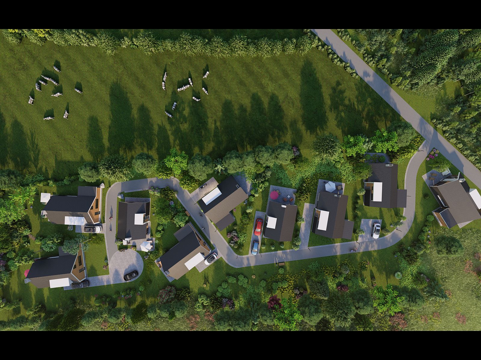 Luchtfoto van Vrijstaande woning in Hellevoetsluis, een vakantiehuis in het groene Voorne Putten, Zuid-Holland, omringd door natuur.