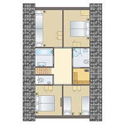Plattegrond van Sluftervallei 10-persoons bungalow, breed toegankelijk, in De Cocksdorp, Texel. Ruime indeling voor comfort in de Waddeneilanden.