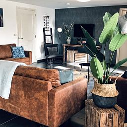 Gezellige woonkamer in Vakantiehuis in De Cocksdorp, Texel met comfortabele zitbanken.