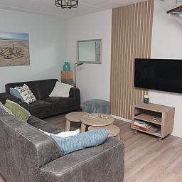 Gezellige woonkamer van Vakantiehuis D 770 in De Cocksdorp, Texel met comfortabele banken en moderne inrichting.