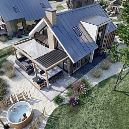 Detached house in De Cocksdorp on Texel, a luxury vacation home with a veranda and jacuzzi, surrounded by nature on the Wadden Islands.