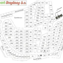 Plattegrond van Chaletpark Bregkoog in De Koog, Texel, met locatie Chalet Bregkoog 52 aangegeven.