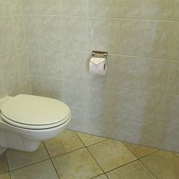 Netjes ingerichte badkamer van Agter Mienterglop - Vakantiehuis 5102 in De Koog, Texel met toilet en wastafel.